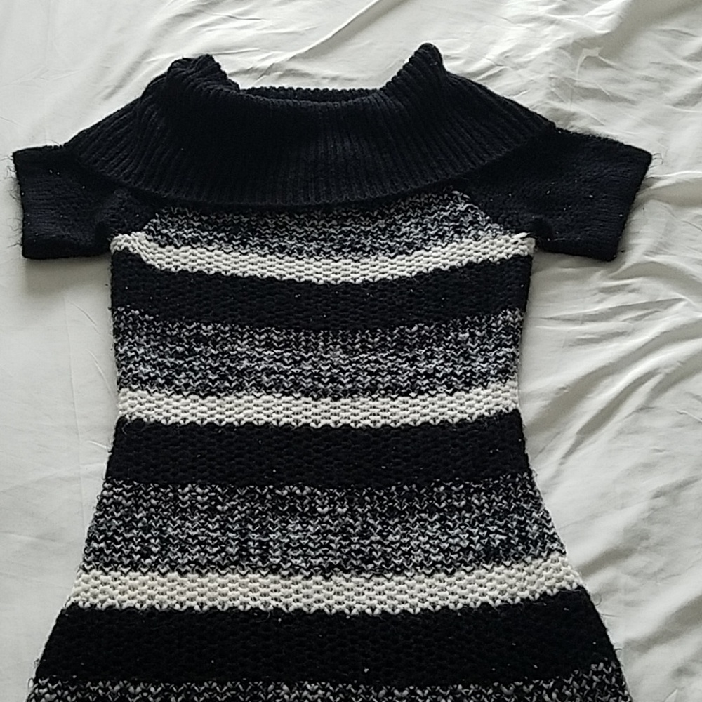 Black and white knit sweater dress